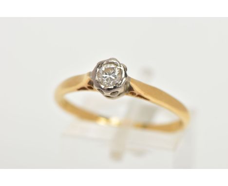 AN 18CT GOLD, SINGLE STONE DIAMOND RING, round brilliant cut diamond, approximate diamond weight 0.20cts, raised gallery, tap