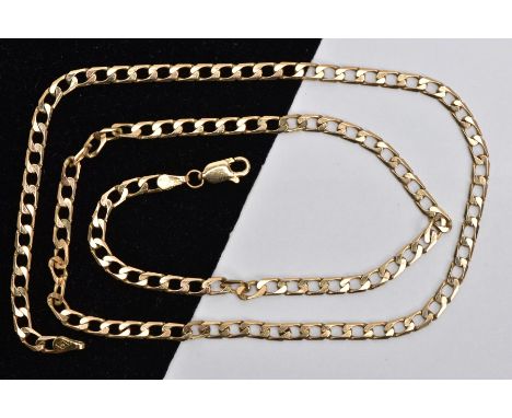 A 9CT GOLD CURB LINK CHAIN, flat curb link chain fitted with a lobster clasp, hallmarked 9ct Birmingham, length 480mm, approx