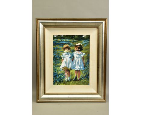 SHERREE VALENTINE DAINES (BRITISH 1959) 'BLUEBELL MEADOW', a signed artist proof print 9/20, depicting two young girls in a l