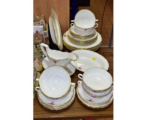 A THIRTY FOUR PIECE SPODE ROSETTI DINNER SERVICE, with printed backstamps Y8491-L, to include an oval open serving bowl, an o