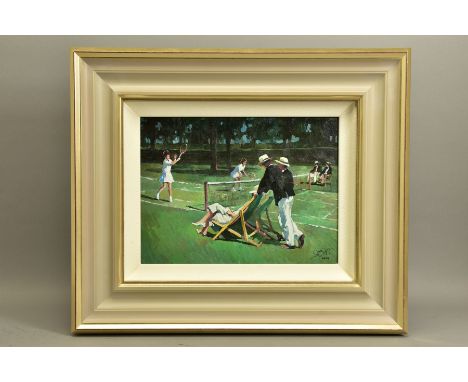 SHERREE VALENTINE DAINES (BRITISH 1959) 'PERFECT MATCH', a signed limited edition print of figures playing tennis, 62/195 wit