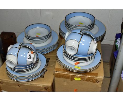 TWO BOXED ROYAL DOULTON DAILY MAIL OFFERS DINNER SETS, four place settings of four cups, four saucers, four 20cm plates, four