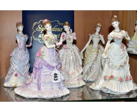 A SET OF FIVE ROYAL WORCESTER FOR COMPTON &amp; WOODHOUSE 'SPLENDOUR AT COURT' LIMITED EDITION LADY FIGURES, sculpted by John
