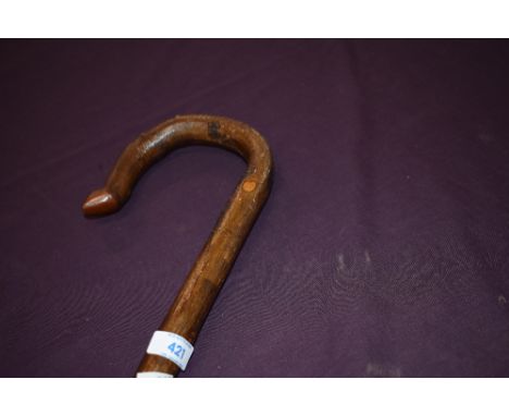 A Long shepherds crook walking stick with shaped wooden crook 156cm long