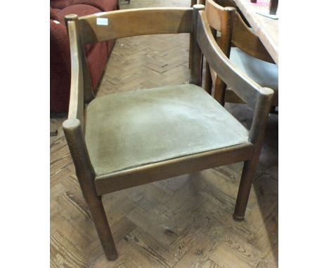 A set of seven vintage Danish design style dining chairs with pale green seats