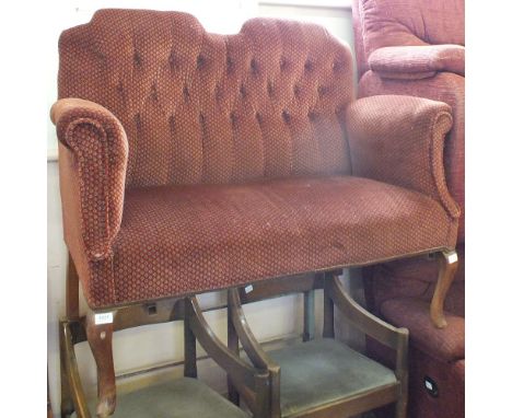 An Edwardian style twin seat sofa with dark red upholstery (matches lot 1050)