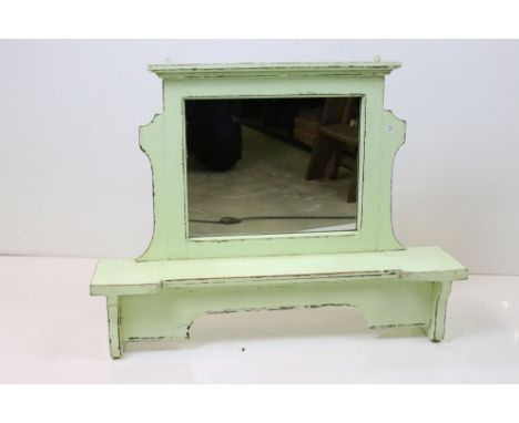 Vintage painted pine wall shelf with mirror, 76cm long x 60cm high 