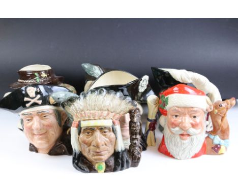 Seven Large Royal Doulton Character Jugs including Long John Silver, George Washington, North American Indian, D'Artagnan, Sa