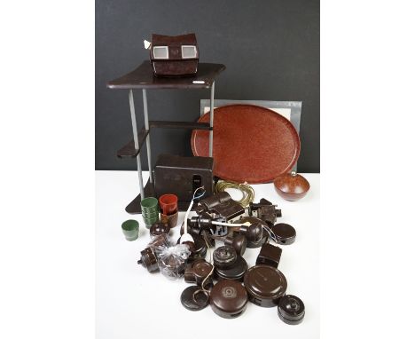 A collection of vintage bakelite to include light fittings, view master, tray, jar...etc. 