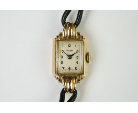 A ladies 9ct gold cased Rotary cocktail watch on leather strap. 