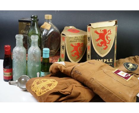 A group of mixed collectables to include vintage Dimple bottles, West Country Brewery Overalls, 1977 Jubilee old spice after 