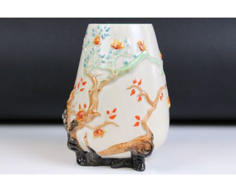 Clarice Cliff Vase, model number 989, with relief moulded decoration in the Cherry Tree or Flowering Tree pattern, 21cm high