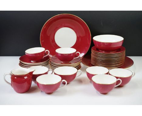 Early 20th Century Cauldon twin tone tea set, in pink &amp; white with gilt edging (pattern 1546), to include 8 teacups, 12 s