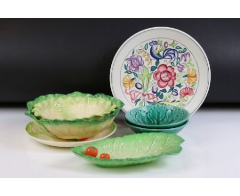 Six moulded leaf ceramic dishes to include 2 x Wedgwood, 3 x Mintons and Carlton Ware (largest approx 25cm diameter); plus a 