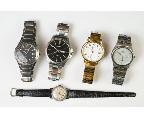 A small collection of five wristwatches to include Seiko, Sekonda and Timex examples. 