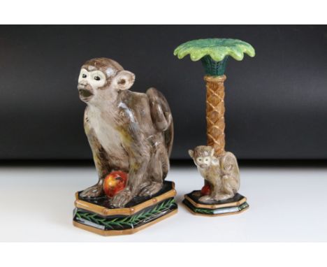 Contemporary ' Raymond Waites Safari ' Ceramic Jug in the form of a Monkey , 30cm high together with a similar Candlestick 
