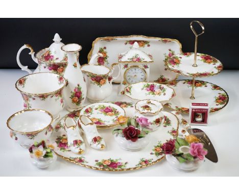 Royal Albert ' Old Country Roses ' ceramics to include teapot &amp; cover, 2-tier cake stand, cake plate, milk jug, sugar bow