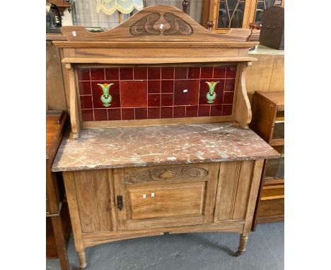 Early 20th century Art Nouveau design tile back marble top wash stand.  (B.P. 21% + VAT) 
