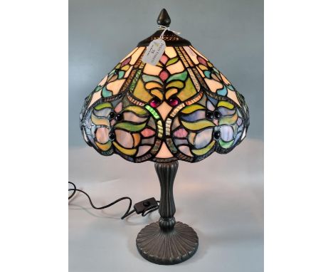 Large Tiffany style table lamp with leaded glass shade.  48cm high approx.  (B.P. 21% + VAT) 