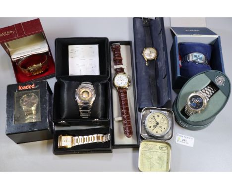 Collection of assorted vintage and modern dress watches, alarm clock etc, to include: 'Rotary' quartz gentleman's gold plated