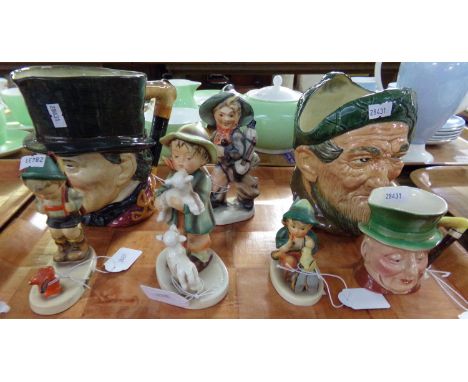 Collection of ceramic ornaments: four West German Goebel figures of boys, small Beswick 'Micawber' character jug and two larg