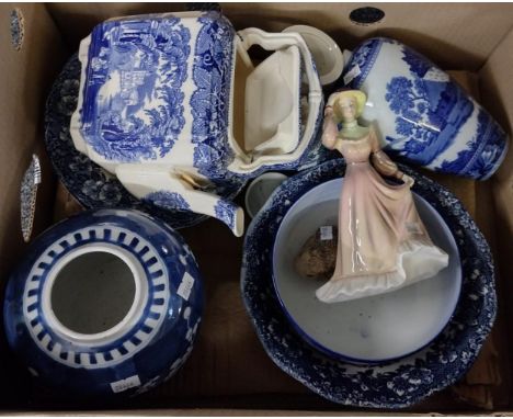 Box of china, to include: Francesca Call china 'Jessica' by J Price figurine, two Poole pottery animal figures; a mouse and a