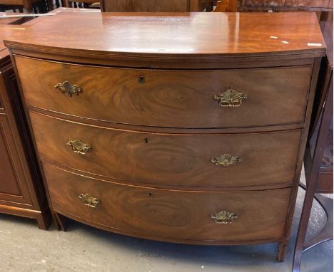 19th century mahogany bow front chest of three long drawers. (B.P. 21% + VAT)  Measurements are: 109x55x92cm approx.  