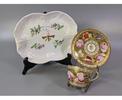 19th Century Swansea porcelain cabinet cup and saucer both on a gilded ground, hand painted with roses, flowers and foliage. 