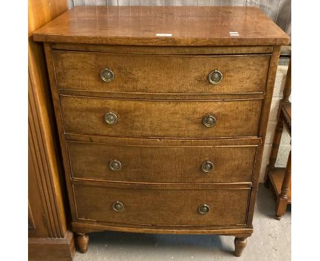 19th century oak bow front chest of four drawers on baluster turned legs.  64x45x82cm approx.  (B.P. 21% + VAT) 