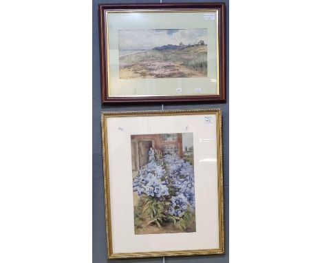 M Stead, coastal landscape with fisherman's cottages, signed, watercolours.  Signed, watercolours.  18x32cm approx.  Together