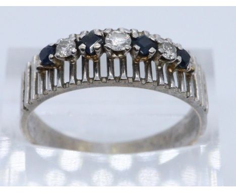 18ct white gold diamond and sapphire modern setting engagement ring, size Q1/2, 3.8g approx.    (B.P. 21% + VAT) 