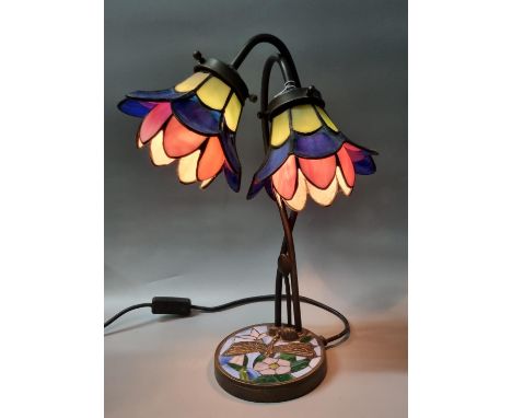 Art Nouveau style twin stem table lamp of flowerhead design.  43cm high approx.  (B.P. 21% + VAT) 