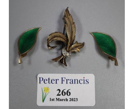 Norway silver and enamel earrings by E Gragsted and a silver brooch.   (B.P. 21% + VAT) 