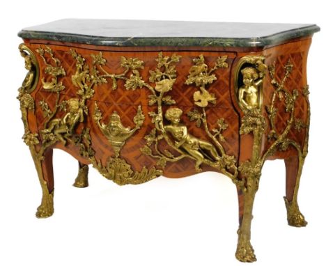 A Louis XIV style French kingwood and gilt metal mounted commode, after the model by Charles Cressant, of serpentine bombe fo