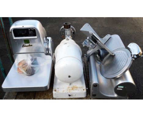 Various industrial meat slicing equipment, meat slicers, scales, 86cm H, other industrial metal items, dish, etc.  (a quantit