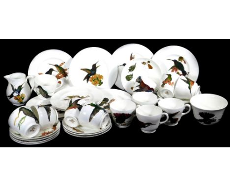 An early 20thC Wedgwood bone china part service, handpainted with various birds, to include cups, saucers, side plates, 19cm 