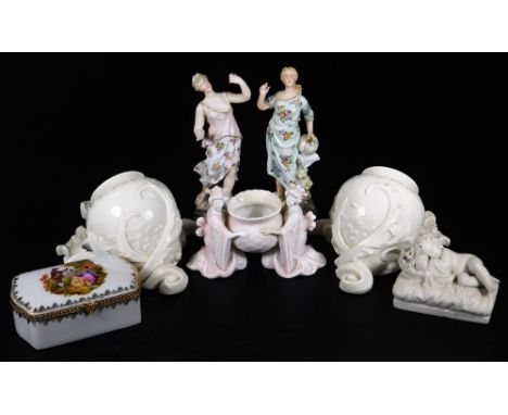 A pair of 19thC Royal Worcester wall pockets, each with vases and pierced scroll backs, no. H778, c1895, undecorated, 19cm H,