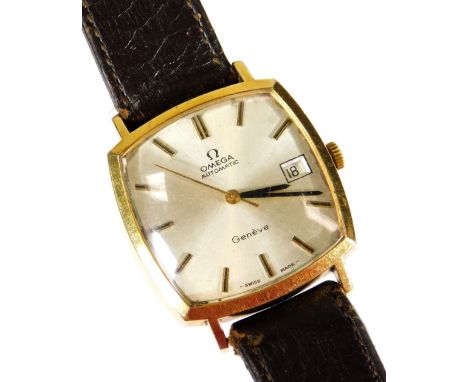 A gentleman's Omega Geneve automatic wristwatch, with rounded square dial, date aperture, 3cm W face with baton pointers and 