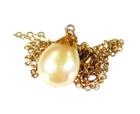 A 9ct gold cultured pearl necklace, the single cultured pearl with 9ct gold clasp, on a fine link chain, 40cm long, 2.5g all 