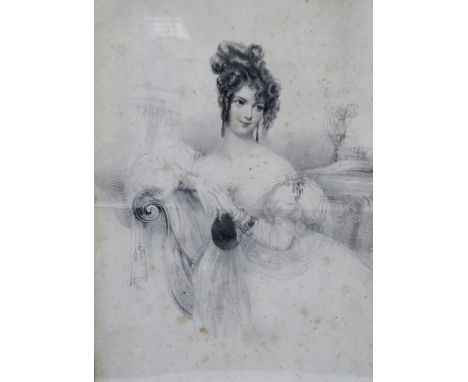 After William Sharp and John Hayter.  Miss Mordaunt, black and white lithograph with handwritten annotation Livs.....to J P H
