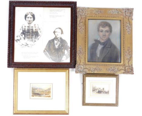 E R Smythe (English School).  Portrait of a gentleman, quarter profile, mixed media, 24cm x 20cm, two daguerreotype photograp