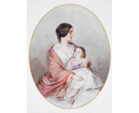 19thC English School.  Portrait of a lady and child, watercolour, unsigned, 29cm x 22cm.