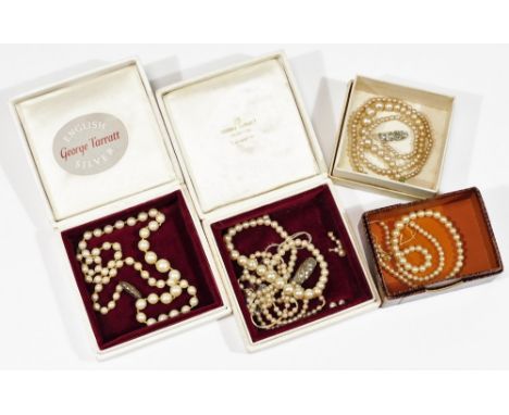 Four faux pearl necklaces, of varying sizes and styles, some with clasps.  (all AF, 4)