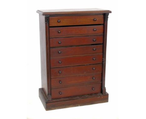 Victorian mahogany collectors cabinet, containing eight shallow drawers, each with two button turned handles, all enclosed by