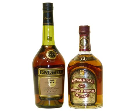 One bottle of Chivas Regal blended Scotch whiskey and one bottle of U.S Martele cognac Condition reports not available for th