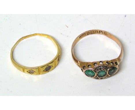 Two dress rings, to include a 9ct gold green paste and diamond dress ring, together with one other, ring sizes Q and M, one b