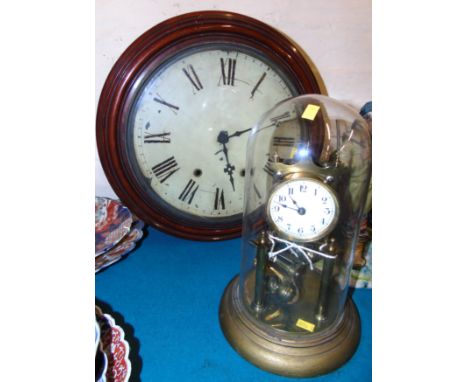 Victorian circular mahogany wall clock with enamel dial and 100 day domed clock. Condition reports not available for this auc