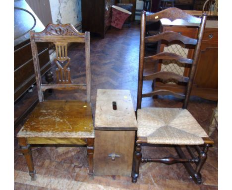 Ladder back rocking chair single chair and a stool Condition reports not available for this auction