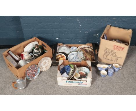 Four boxes of miscellaneous. To include a Picquet ware teapot, Franklin mint plates, Royal Worcester Golden Jubilee plate and