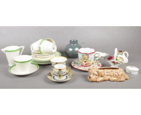 A collection of miscellaneous. Wedgwood &amp; Co tea set cups/saucers, milk jug, side plates, Poole vase, Cherished Teddies c